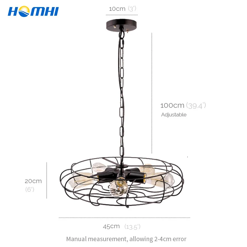 

Fan chain pendant light industrial loft iron dining room for living room coffee decoration Pendente black vintage lamps rustic