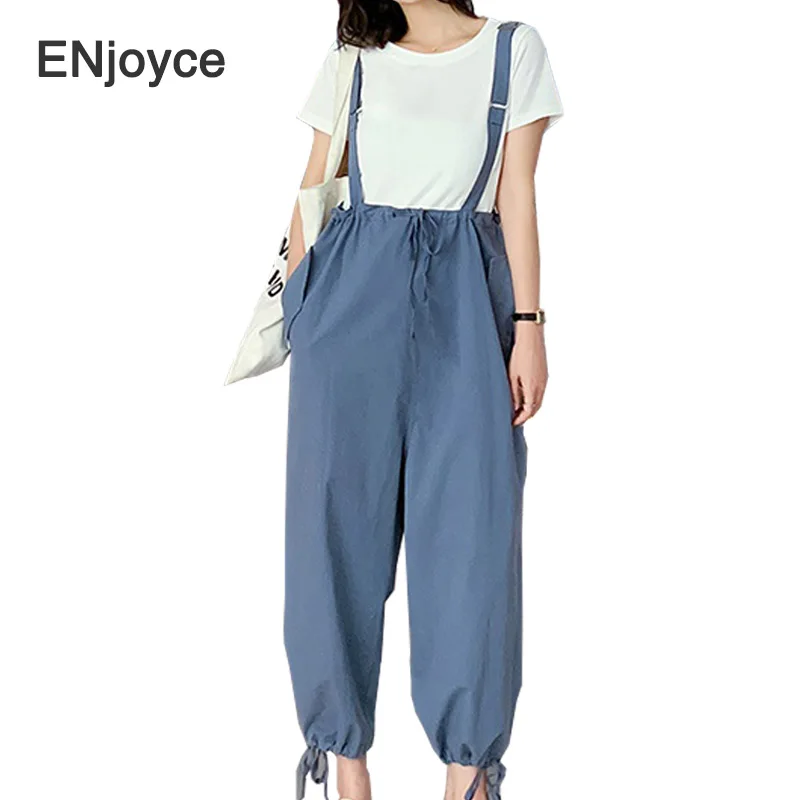 Korean Clothes T-shirt Jumpsuit Suit Sets Best Friend Suspender Pants Women Summer Blue Girl Couples Sister Two Piece Jumpsuits