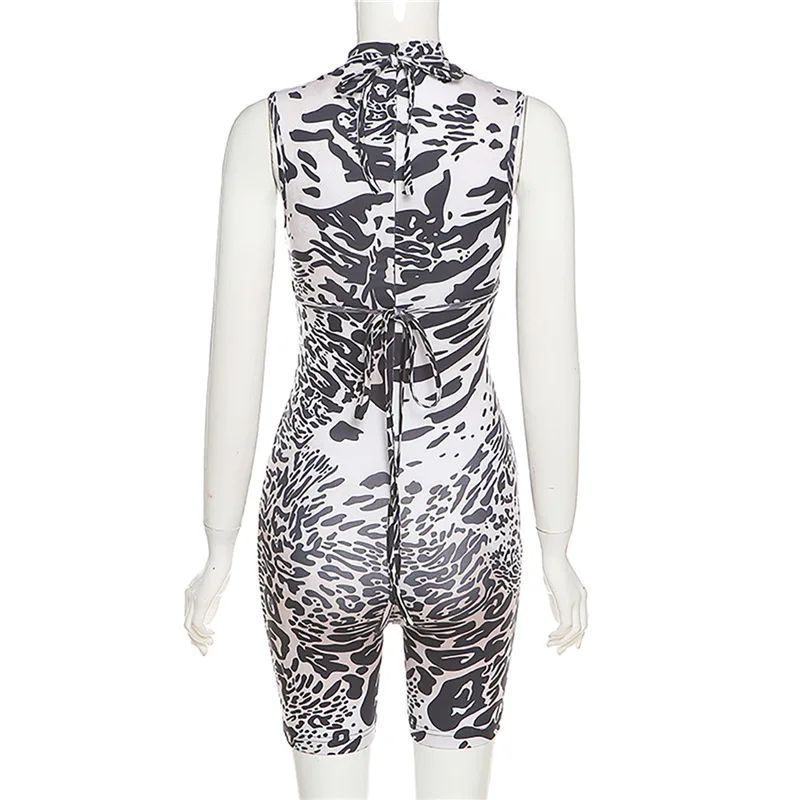 

ANJAMANOR Sexy Cheetah Romper Cut Out Sleeveless Bodycon Short Jumpsuit Club Outfits for Women Playsuit Summer 2021 D87-CZ20