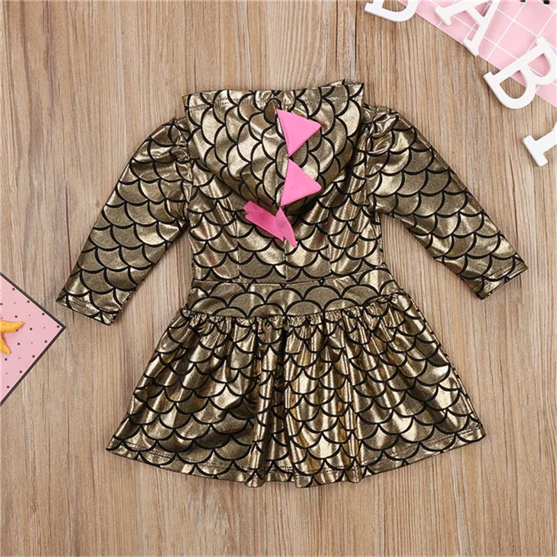 

Children Baby Girls Dinosaur Princess Dress,Summer Casual Kids Long Sleeve Party Dress,Fish Scale Sequin Costume for Baby Girls