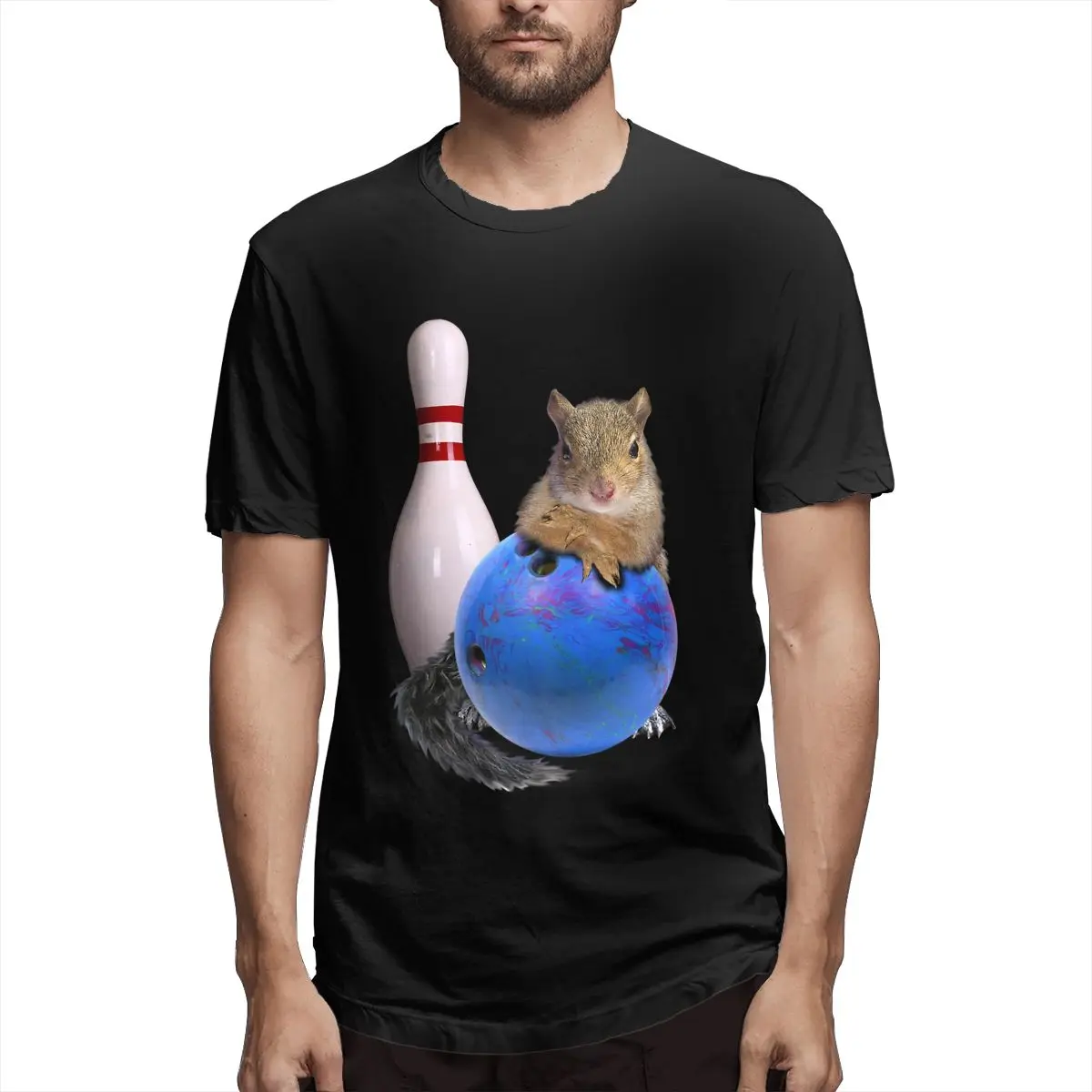 

Bowling Squirrel Funny Squirrel Men's Awesome Tees Short Sleeve Crew Neck T-Shirt Cotton New Arrival Clothes