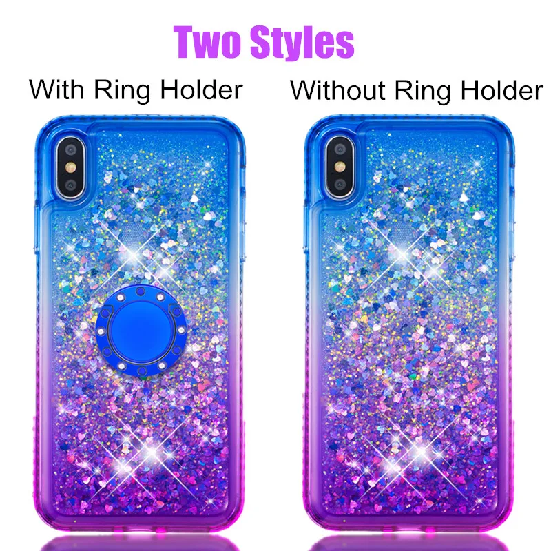 For iPhone 6 6S 7 8 Plus X XR XS Max Gradient Quicksand Series Glitter Protective Case With Ring Holder TPU Bumper Cushion Cover |
