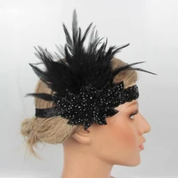 flapper feather headband vintage hair bows 20s crystal beaded wedding headpiece for womens party dress up headwear