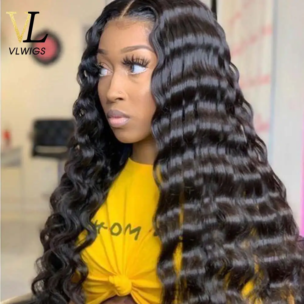 VLWIGS глубокая волна полный Синтетические волосы на кружеве парики из натуральных