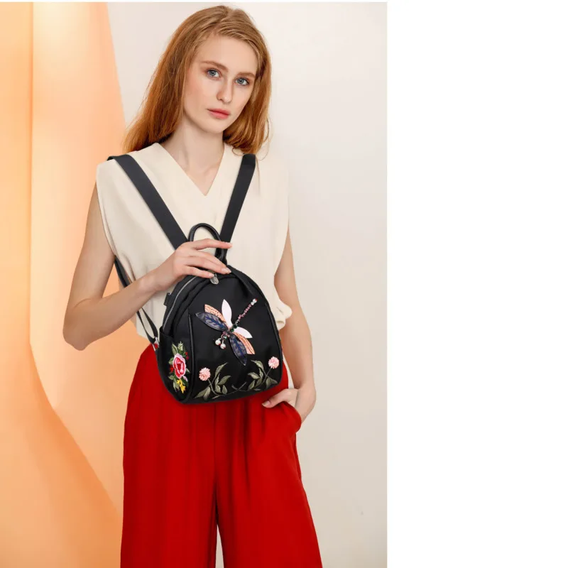 Модный рюкзак с 3D стрекозой Женская винтажная маленькая сумка цветами