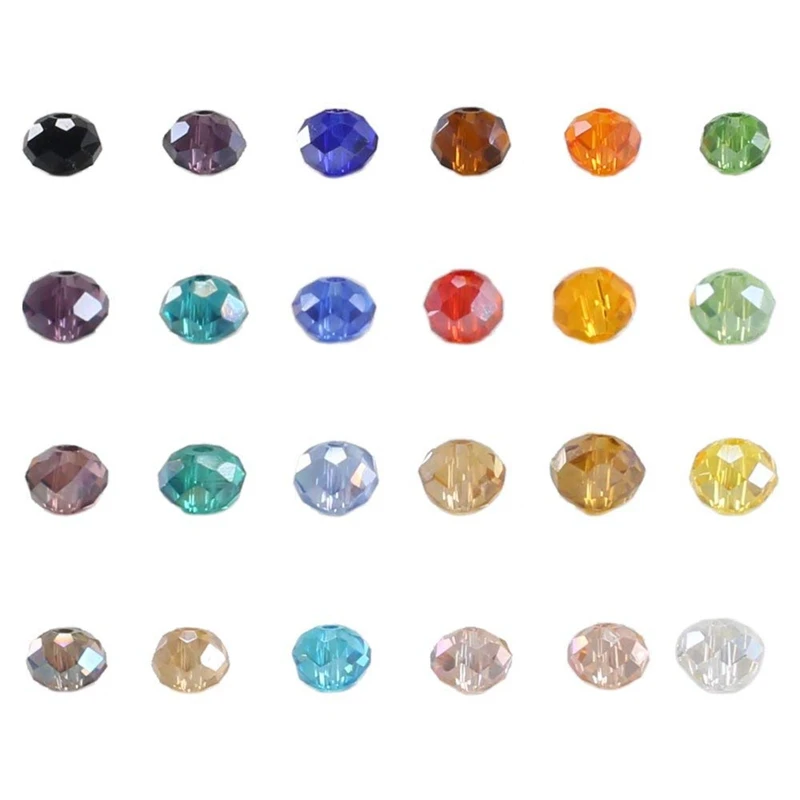 

300Pcs Glass Beads, 8mm 10 Color Faceted Beads Crystal Beads & 1200pcs 24 Colors 6mm Decorative Hand Briolette Faceted Rondelle