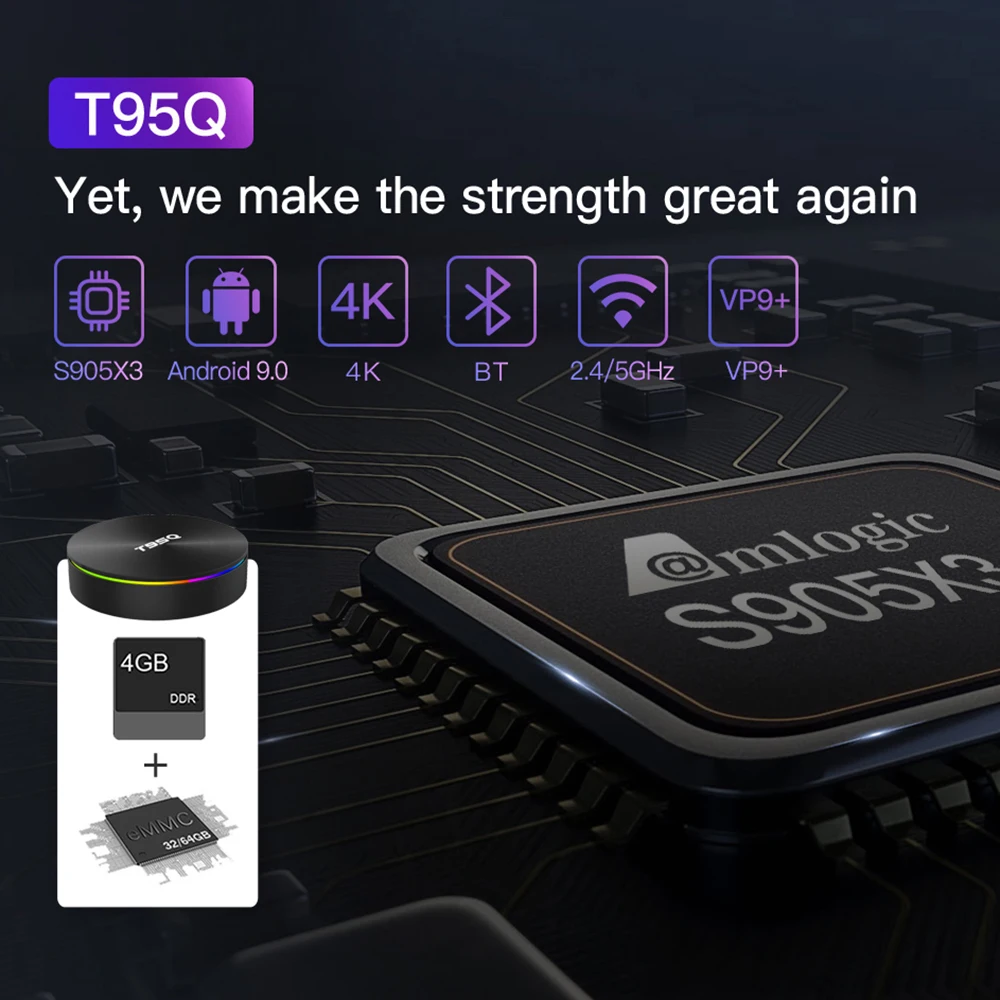 T95Q Android 9 0 Смарт ТВ box Amlogic S905X3 коробка 4 ГБ 64 ядра Поддержка двухъядерный процессор
