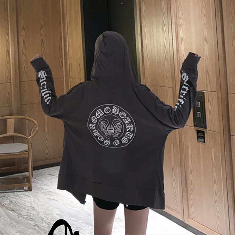 Ulzzang, уличная одежда, толстовки для женщин, осень, свободная мода, Harajuku, с буквенным принтом, с длинным рукавом, с капюшоном, тонкая куртка, топы