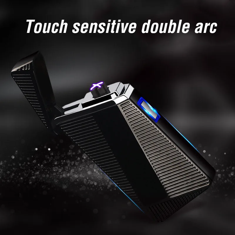 Charging USB Electric Lighter Gift Windproof Plasma Dual Arc Cigarette Electronic LED Touch Turbo Men Gadgets | Дом и сад