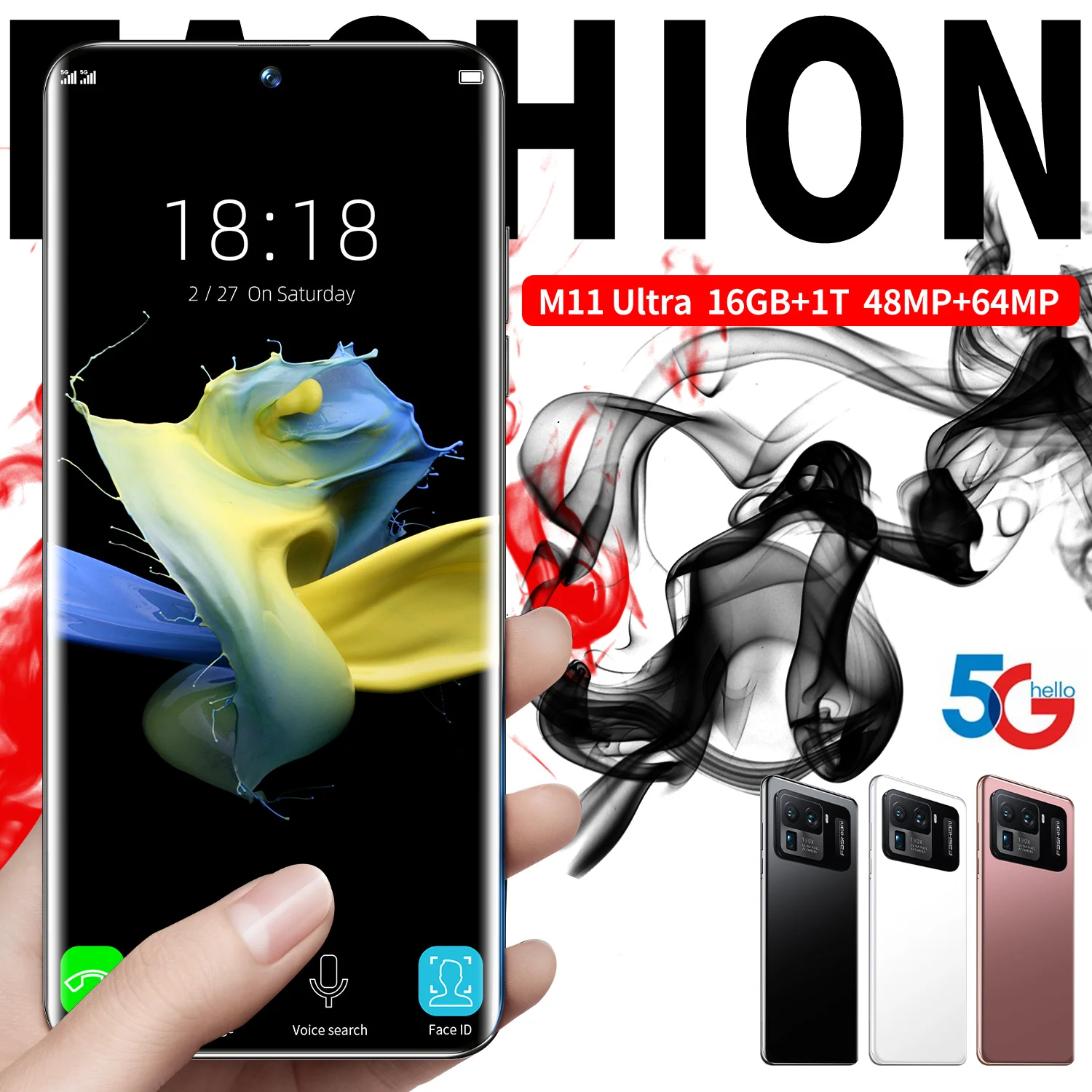 Oro smartphone M11 Ultra 7,3 pulgadas 16GB + 1T 5G Red Huella Digital ID 6800mAh tel&eacute;fono inteligente 48 + 64MP Dual SIM + Micro SD tel&eacute;fonos celulares-5