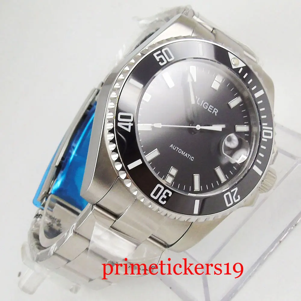 43 мм bliger черный циферблат керамический вращающийся ободок Дата сапфировое