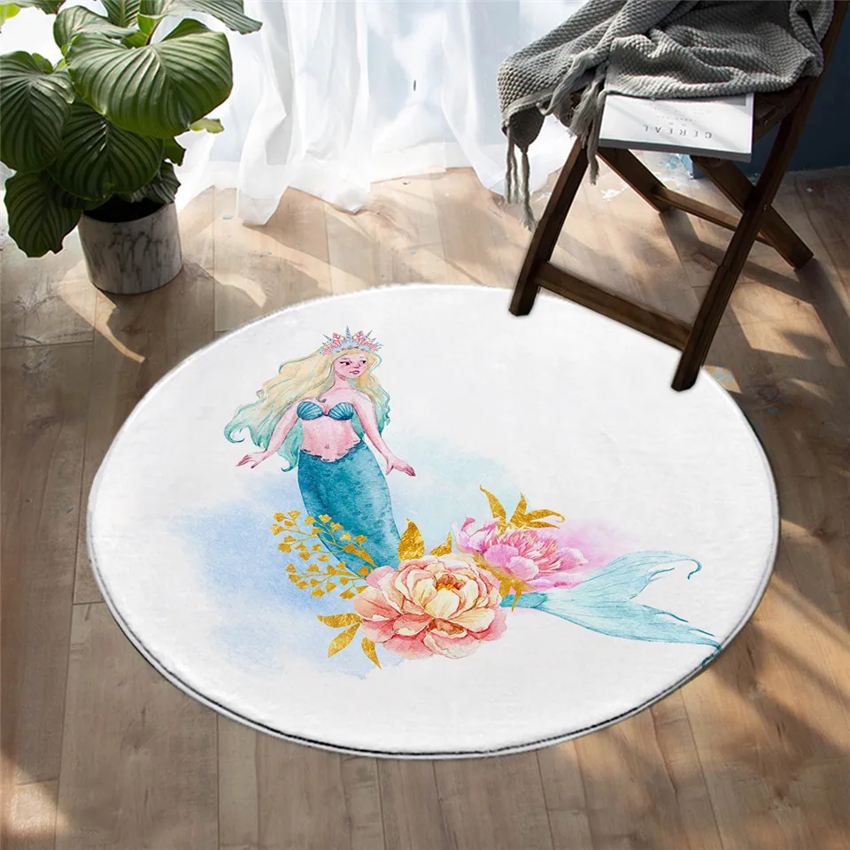 

Beautiful mermaid princess art round floor mat small rug bedroom living room home decoration