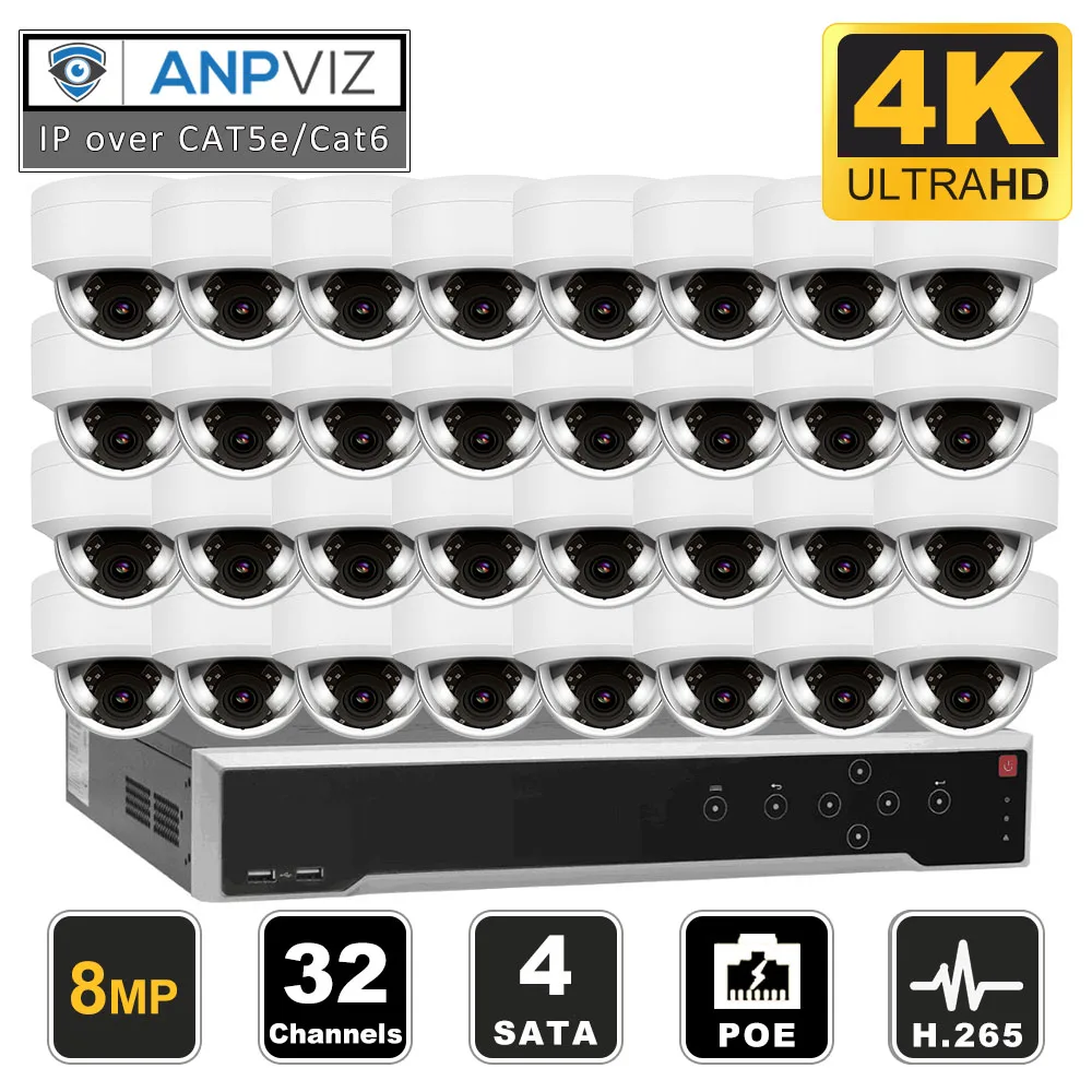 Hikvision OEM 32CH 4K NVR 8MP купольная IP камера POE 16/20/32PCS наружная безопасности наборы Plug & Play