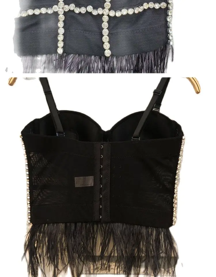 

2021 Rhinestone chain beaded feather tassel bra strap bottoming online celebrity goddess disco dancing vest wearing a tube top