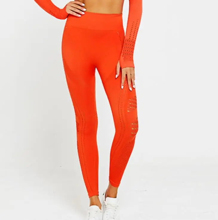 Orange pants 2 шт./компл. Ombre Бесшовные женские спортивные костюмы тренажерный зал тренировки одежда с длинным рукавом фитнес укороченный топ и скручивание прикладом Леггинсы для йоги набор - Цвет: Orange pants