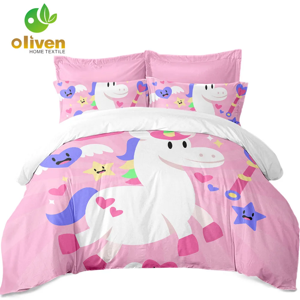 Детский комплект постельного белья с единорогом синий пододеяльников рисунком