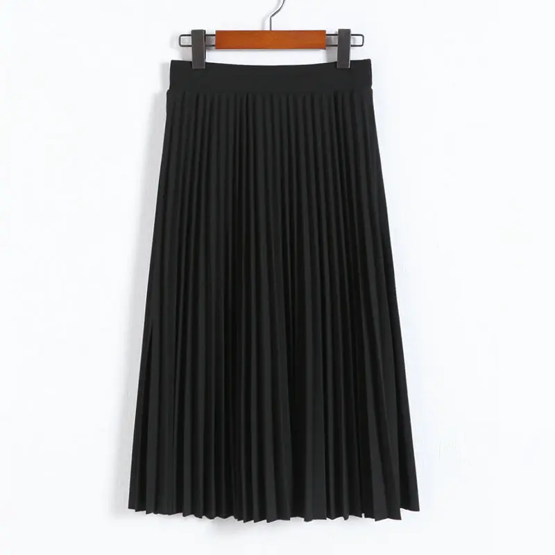 

Spring and Autumn New Fashion Women's High Waist Pleated Solid Color Half Length Elastic Skirt Lady Black Pink