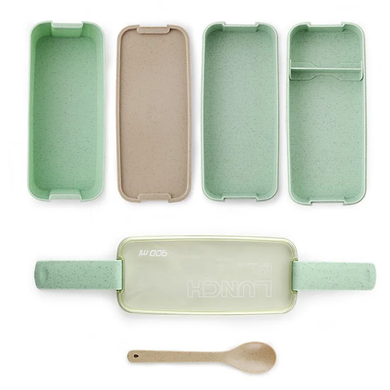 Портативный здоровый материал Ланч-бокс 3 слоя пшеничной соломы Bento коробки