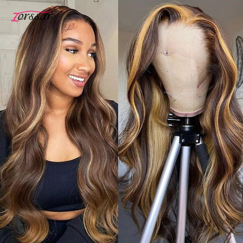 

Highlight Lace Front Wig Brown Colored Human Hair Wigs 13x4 Ombre Body Wave Lace Front Wig Brazilian Lace Front Human Hair Wigs