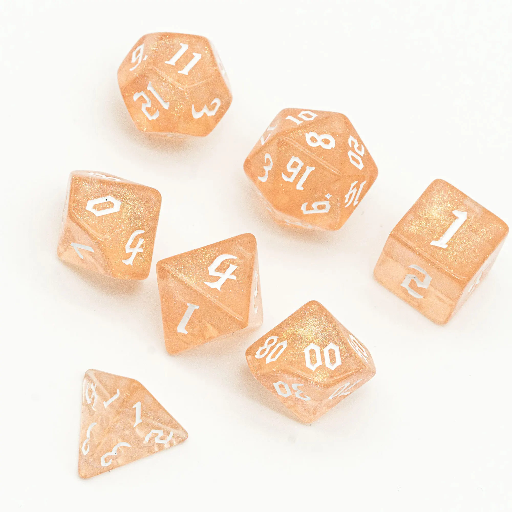 

7Pcs/Set Orange/White DND Dice Set D4 D6 D8 D10 D% D12 D20 Translucent Polyhedral Dice for Role Playing Board Game D&D TRPG MTG