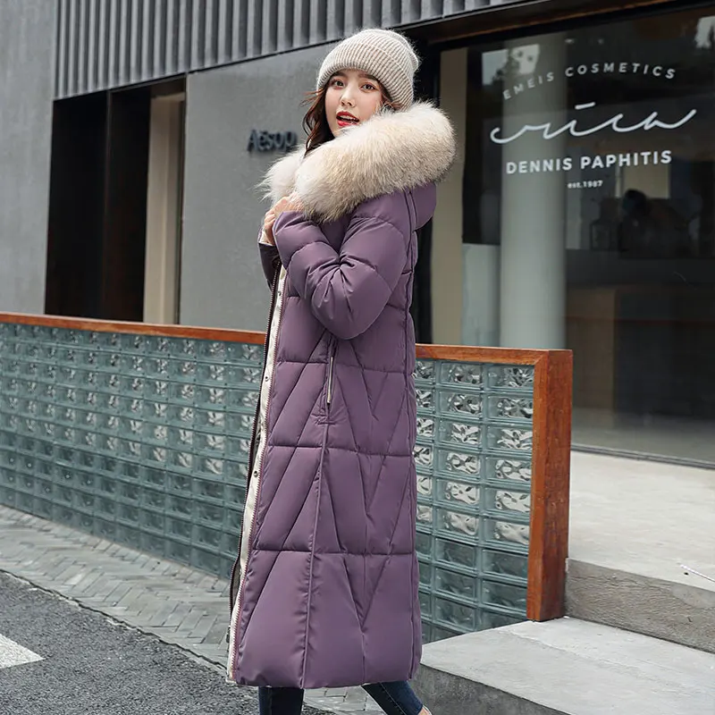 Long hooded Parka Coat Winter Jacket Women Slim Fashion Double-side Wear Parka Fur Collar Jacket Female Office Lady
