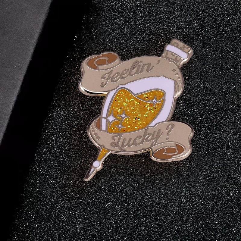

Can Bring You Lucky Badge Golden Glitter Fortune Agent Brooch Art Enamel Brooch Clothes Accessories Jewelry Gifts For Friends