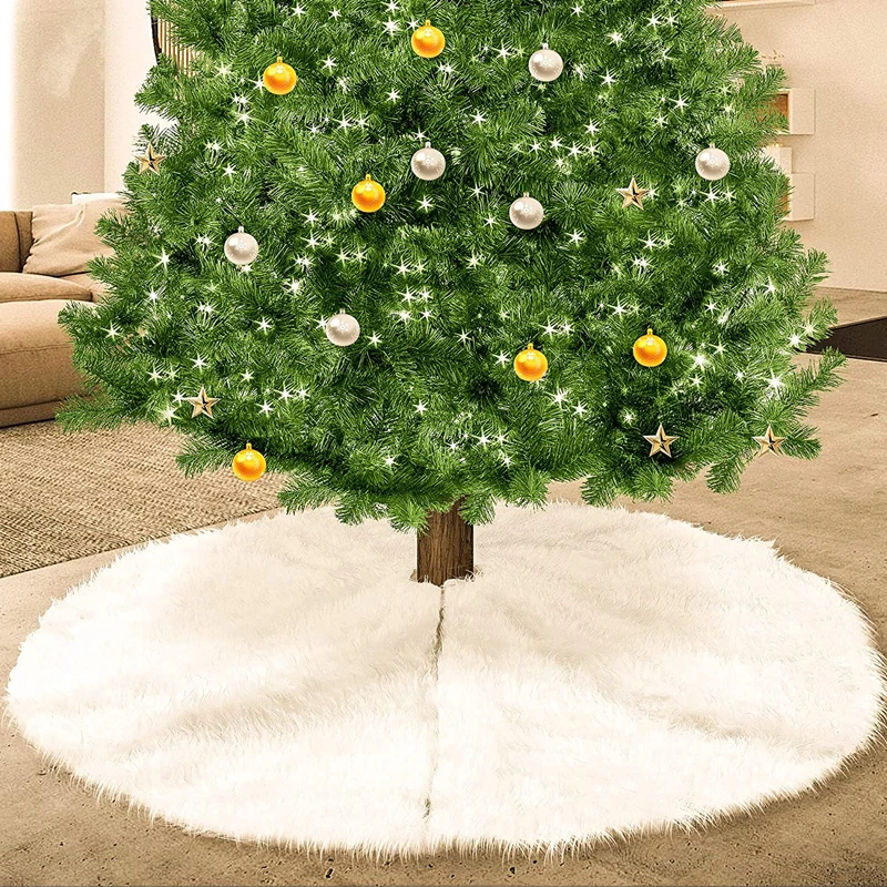 

White Christmas Tree Skirt Plush Faux Fur Xmas Tree Carpet Merry Christmas Tree Decorations Ornament New Year Navidad Home Decor