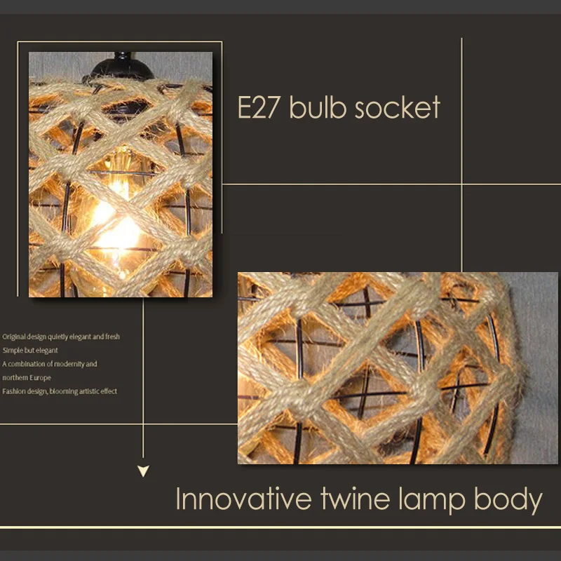 Скандинавская Люстра для гостиной столовой лампа из пеньковой веревки круглая