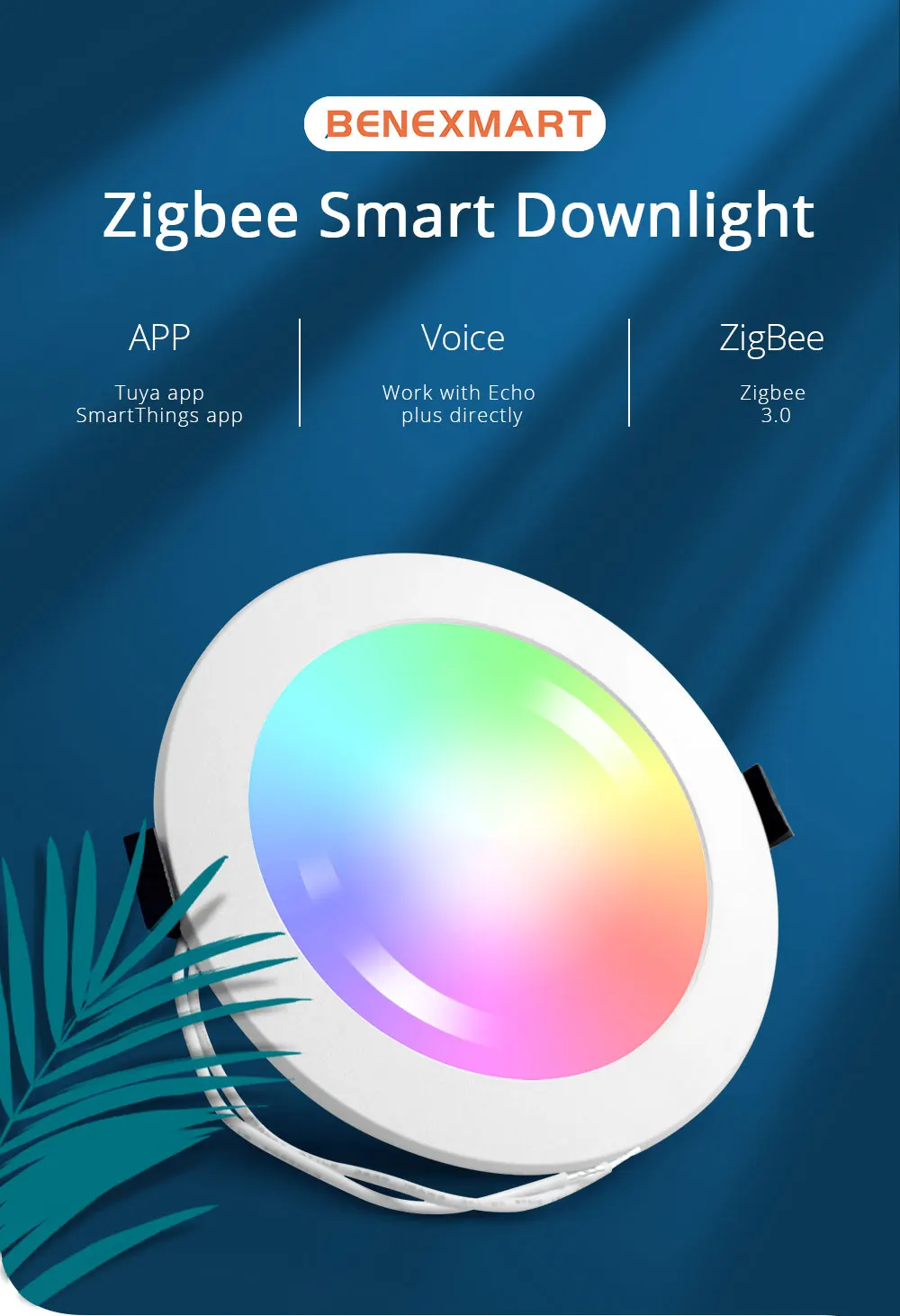 Benexmart Tuya Zigbee 3.0 Smart Led Downlight RGBCW 2.5 3.5 4.5 6 Inch Round Ceiling Light Indoor Spotlighting Alexa SmartThings