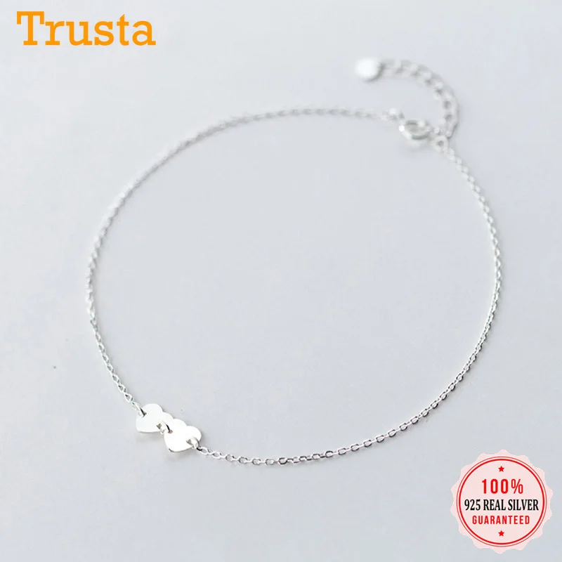 Женские ножные браслеты с двойным сердцем Trustdavis 100% Серебро 925 пробы подарок на