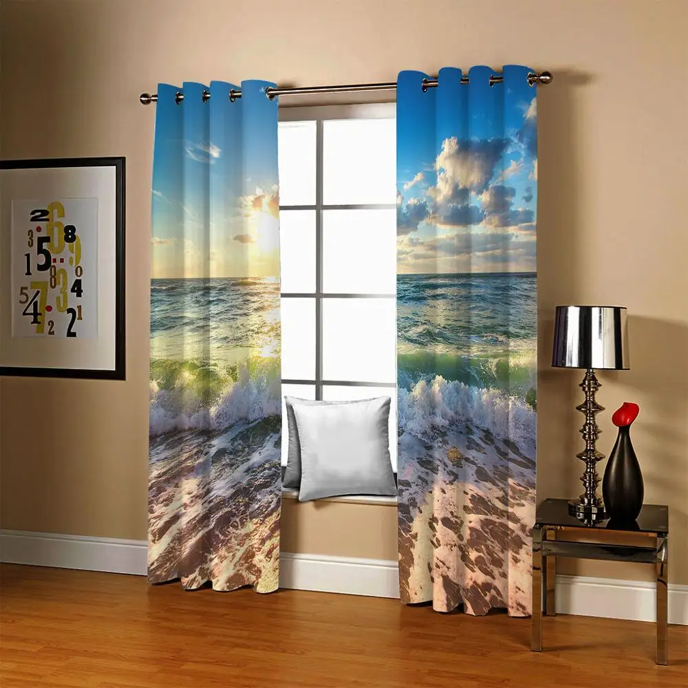 

Современные модные занавески HD шторы с пляжным пейзажем для гостиной спальни современные фото Оконные Занавески