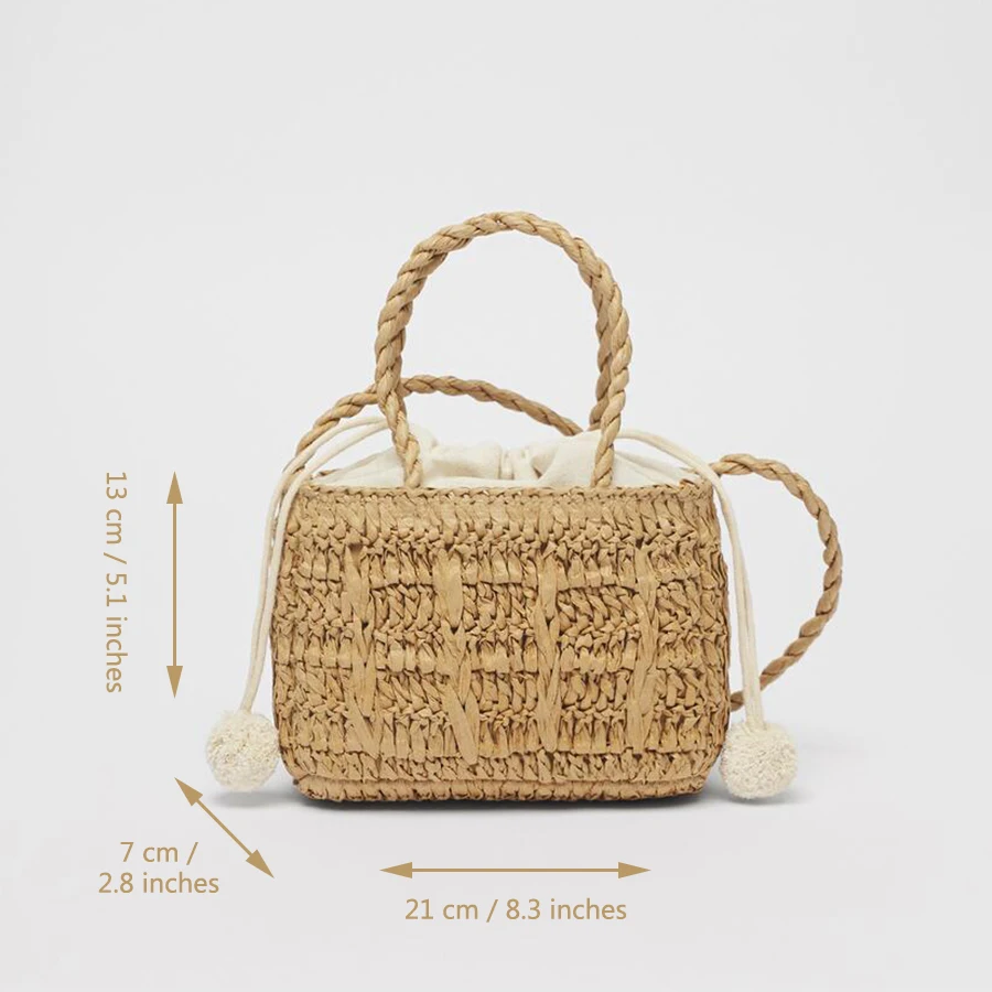 

Straw Rattan Woven Women Handbags Summer Mini Square Beach Shoulder Bag Casual Box Crossbody Bags Small Basket Travel Purse
