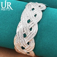 urpretty 925 sterling silver exquisitely interwoven adjustable bangle bracelet for women wedding engagement party jewelry