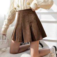 korean high waist pleated skirts women autumn winter corduroy skirt plus size vintage shorts skirt kawaii girls brown black m277