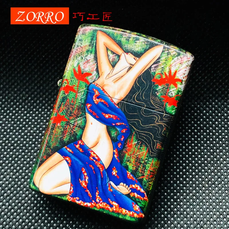 

Zorro 5D Color Printing Refillable Kerosene Ciggarettes Cigar Lighters Brass Kerosene Lighter Smoking Accessories Gadget for Men