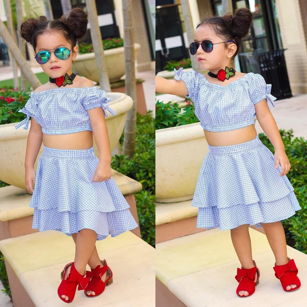 Новое поступление 2019 летняя синяя клетчатая рубашка с бантом и пышными рукавами