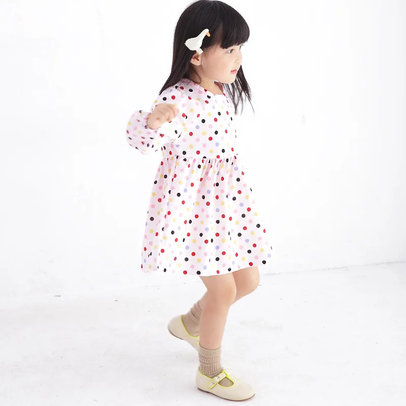 Осенние платья для девочек милая трапециевидная одежда в горошек малышей