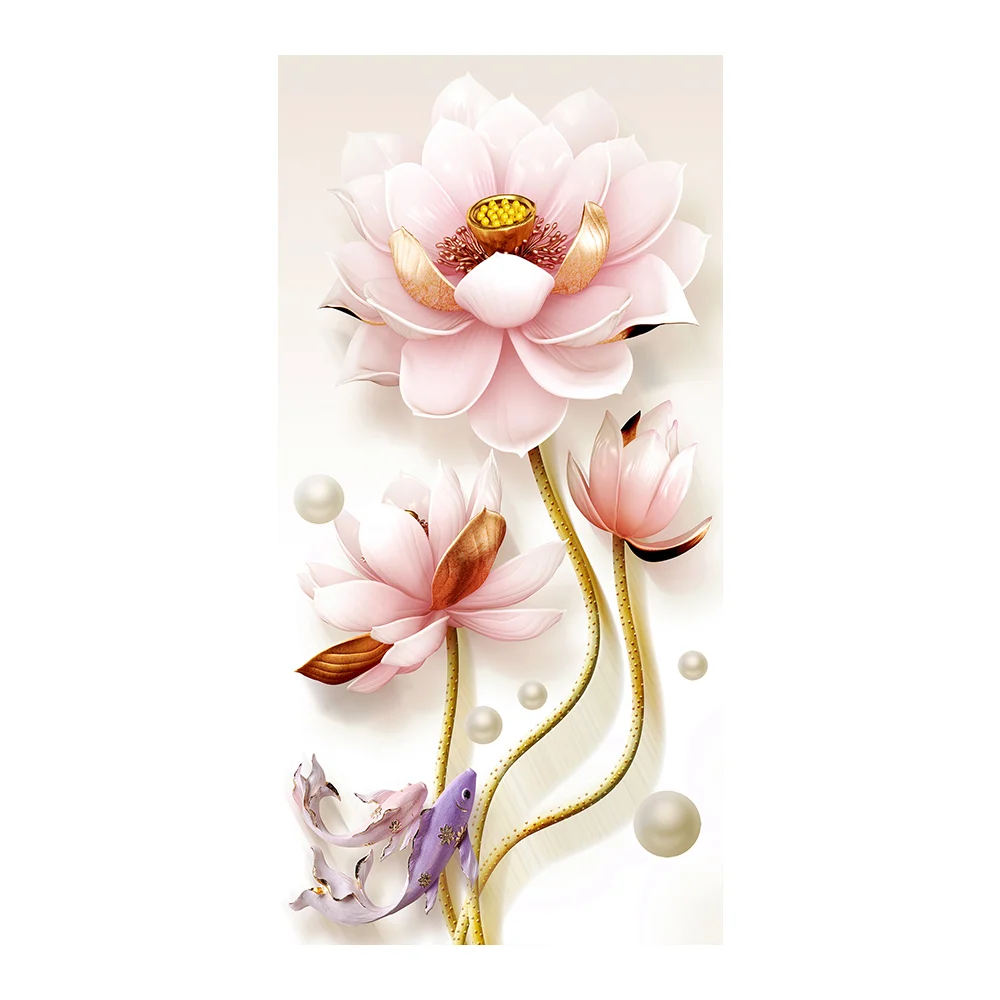 Вертикальная версия картина в виде рыбы лотоса алмазная круглая полная дрель