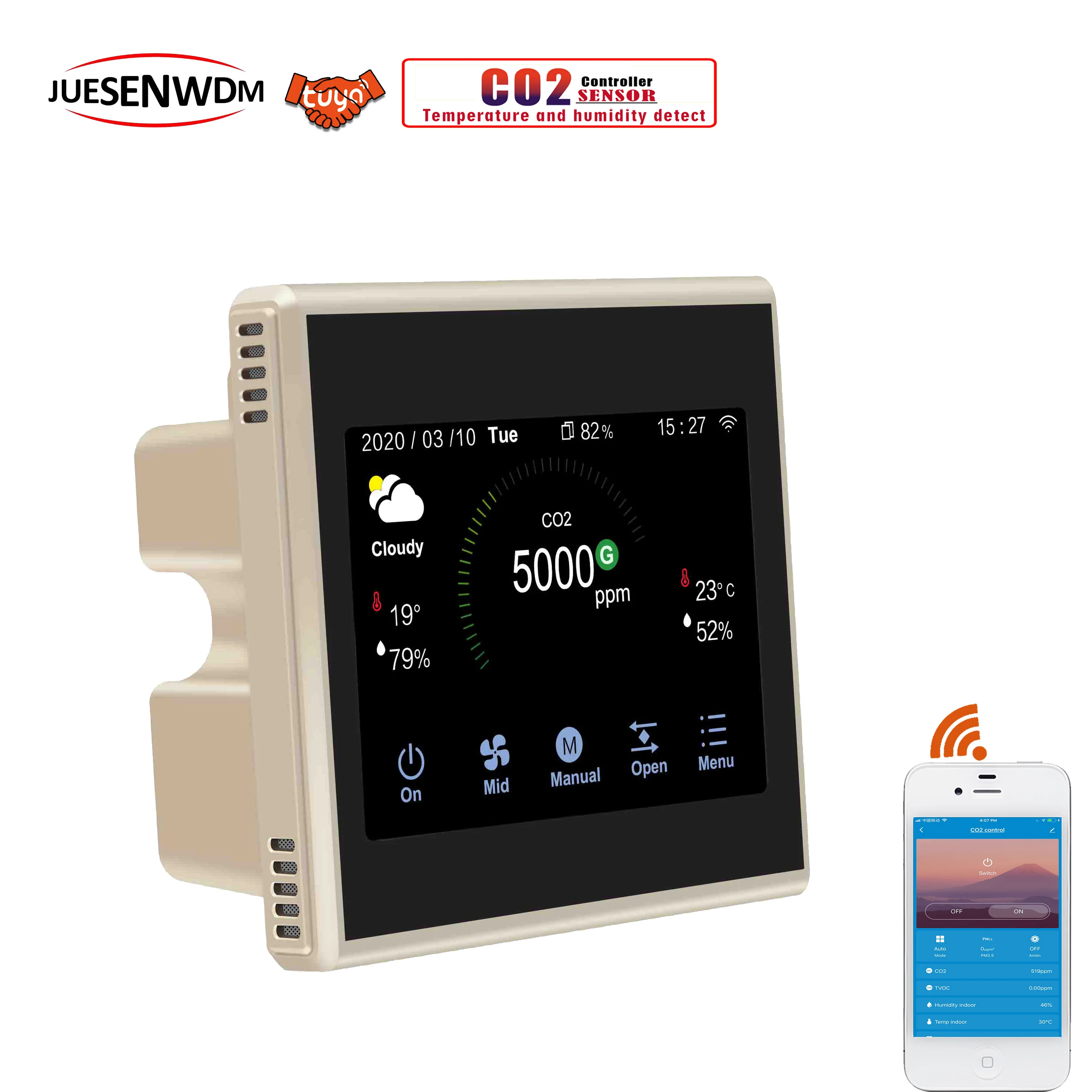 Wifi цветной сенсорный монитор качества воздуха с приложением TUYA CO2 для системы