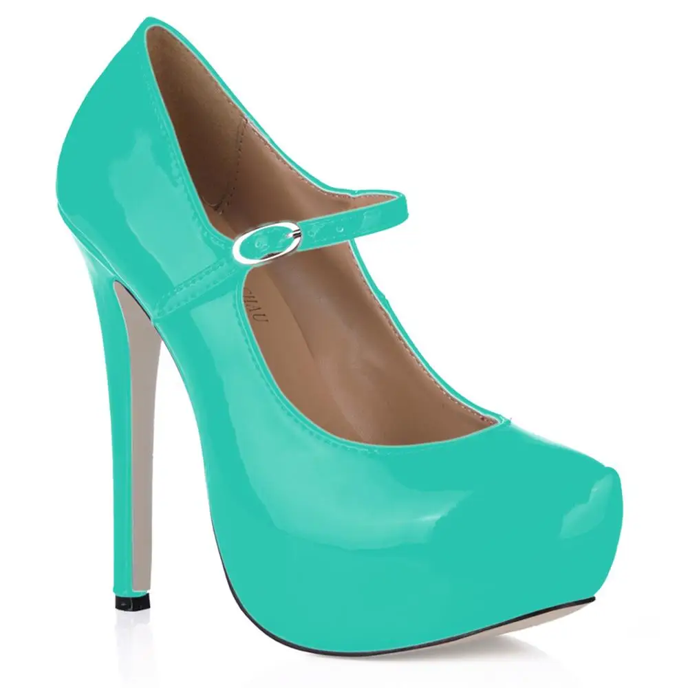 Пикантные женские вечерние туфли-лодочки на платформе с круглым носком; Scarpe da Donna Tacco Alto a Spillo da Sera Lackleder; 3463B-b2 - Цвет: Turquoise Patent