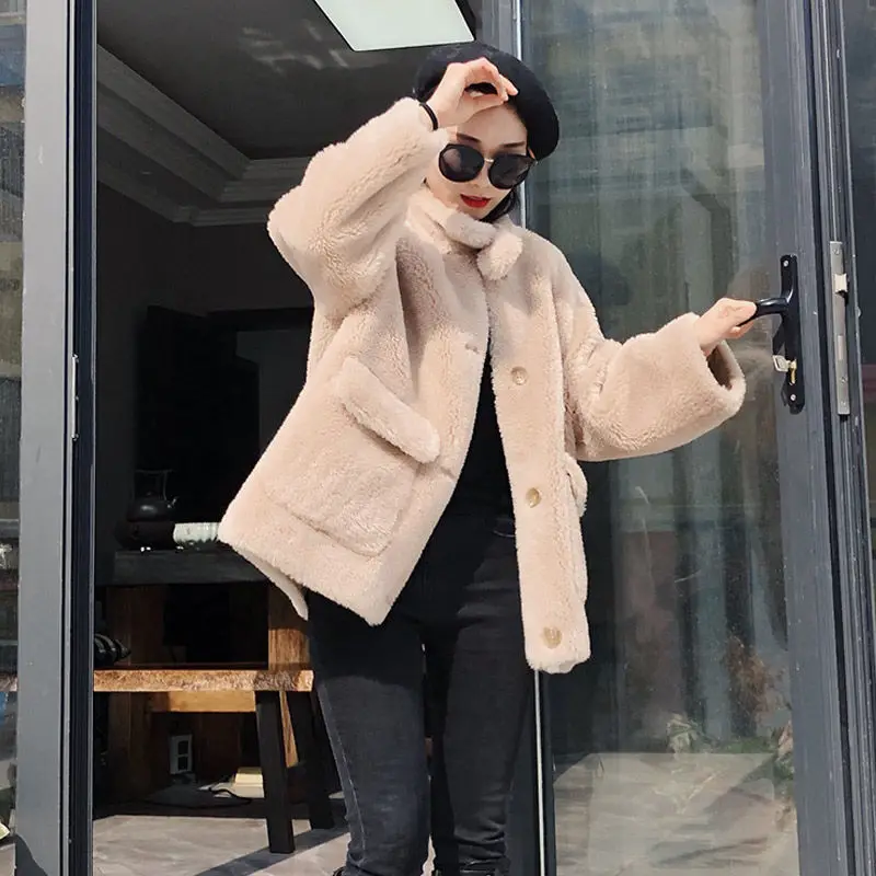 Женская куртка из натуральной овчины модное пальто шерсти Толстая теплая