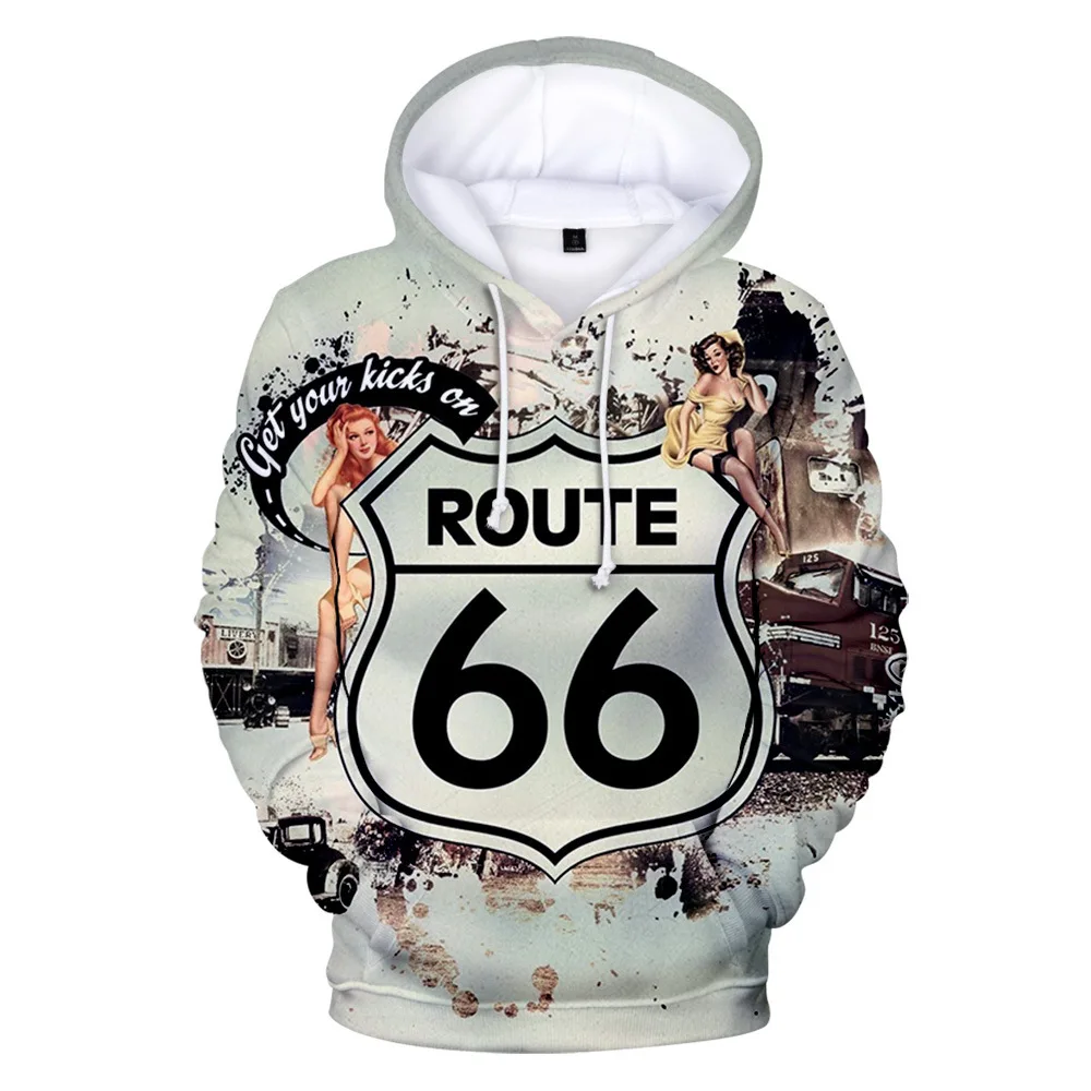 

Новинка, креативный дизайн, Route 66, Осенние 3D толстовки, свитшот для мужчин и женщин, кавайная детская верхняя одежда для мальчиков и девочек, ...