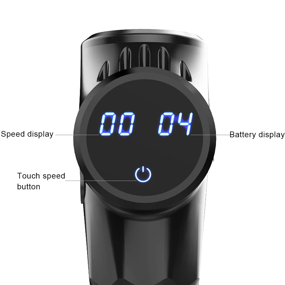 

Muscle MassagerFascia Gun 4 Massage Heads 30 Gear Adjustment Touch Screen Three Buttons 8 Hours Battery Life Fitness Equipment