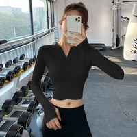 sexy tight fitting sports top women stretch thin breathable quick drying yoga clothes long sleeved running fitness t shirt