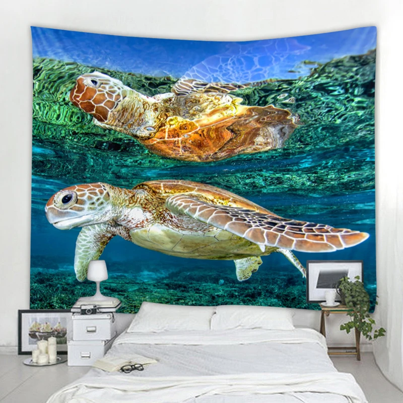 

Sea turtle decorative tapestry Nordic ins style illustration art decorative tapestry curtains Bohemian hippie wall tapestry mand
