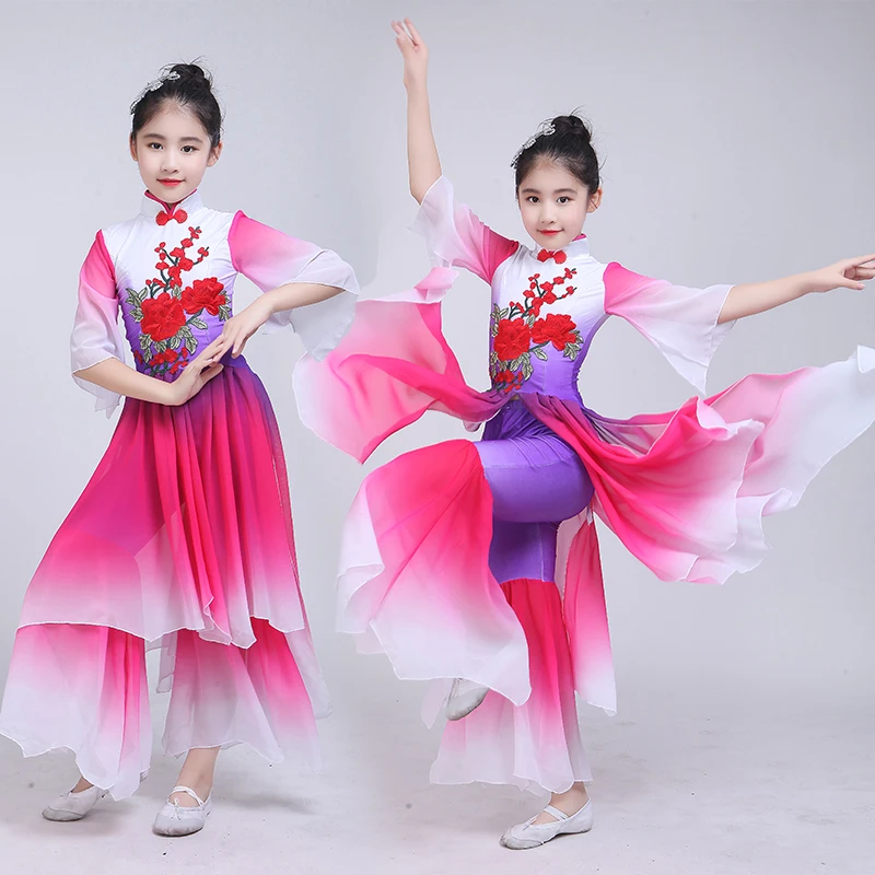 

Детские Классические танцевальные костюмы Янко, новый стиль, в китайском стиле, элегантный фанатский танцевальный набор для девочек