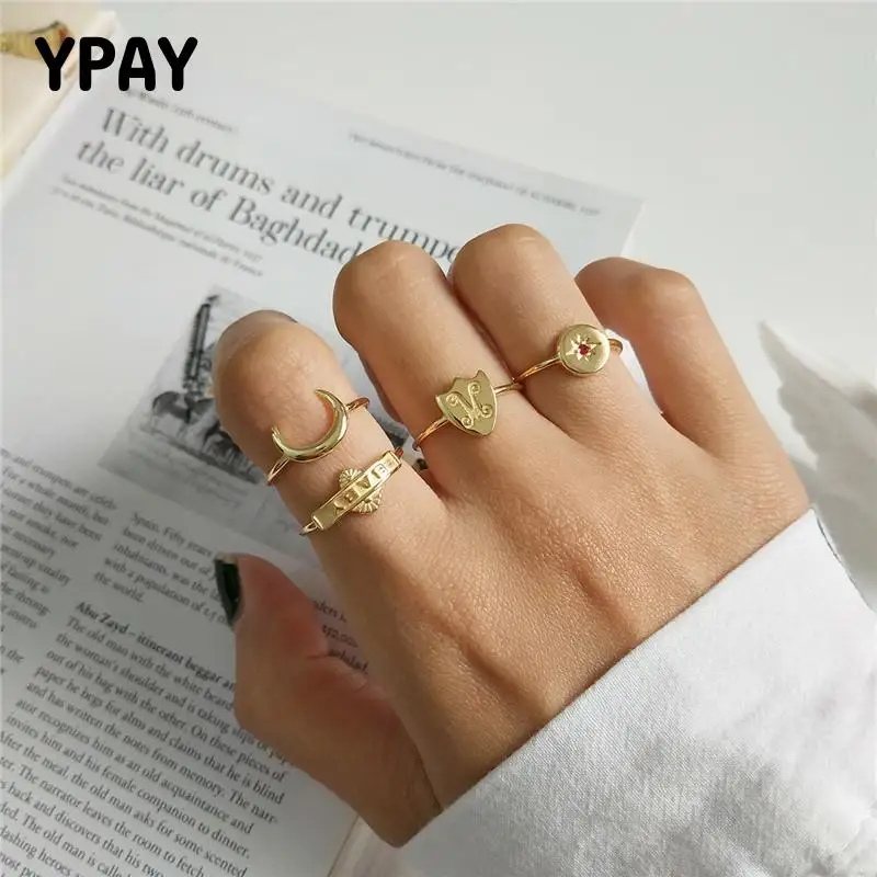 YPAY 2019 реальное искусственное серебряное кольцо с надписью Baby Moon Star Shield простое
