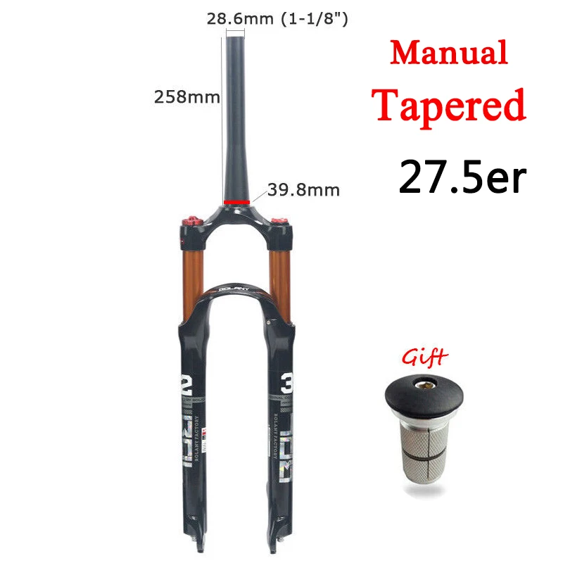 27.5-tapered manual Пневматическая амортизационная вилка BOLANY 29 27,5 2", велосипедная амортизационная вилка, вилки для горных велосипедов, Ультралегкая интегрированная вилка из магниевого сплава - Цвет: 27.5-tapered manual