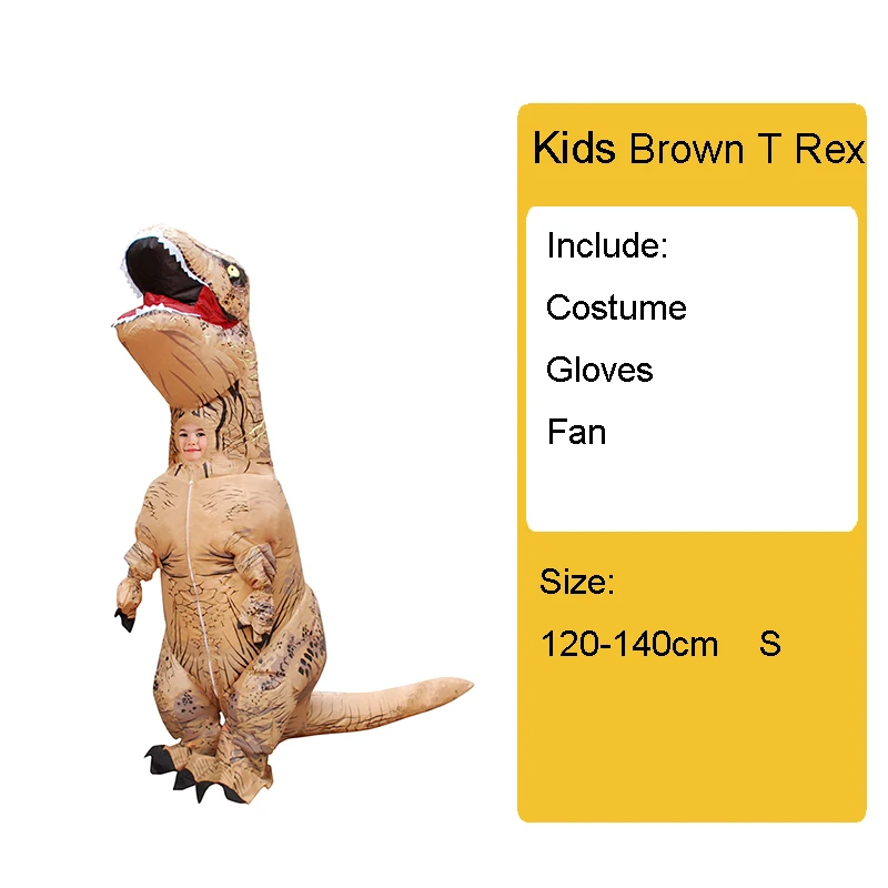 Взрослый детский надувной костюм динозавра T REX wo мужские костюмы динозавр инопланетянин Хэллоуин нарядное платье карнавальный костюм косплей - Цвет: Kids Brown