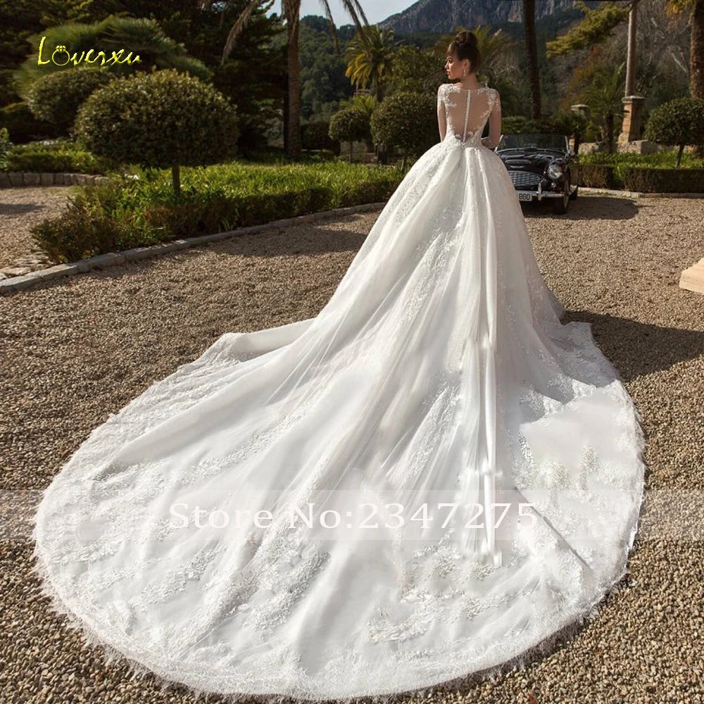 Loverxu сексуальное кружевное бальное платье с длинным рукавом свадебные платья 2019